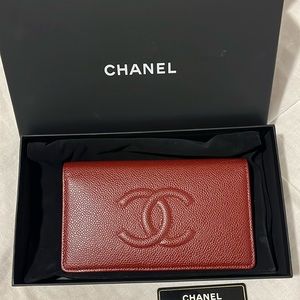 Chanel Burgundy Caviar Leather Timeless CC L Yen Wallet